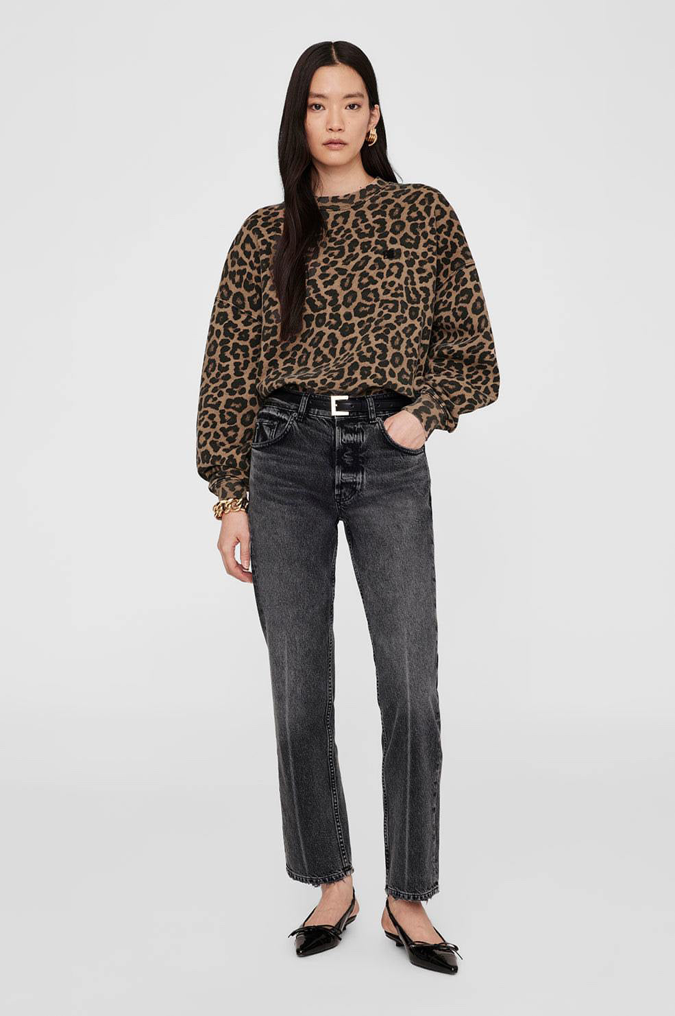 Miles Sweatshirt Black And Brown Leopard