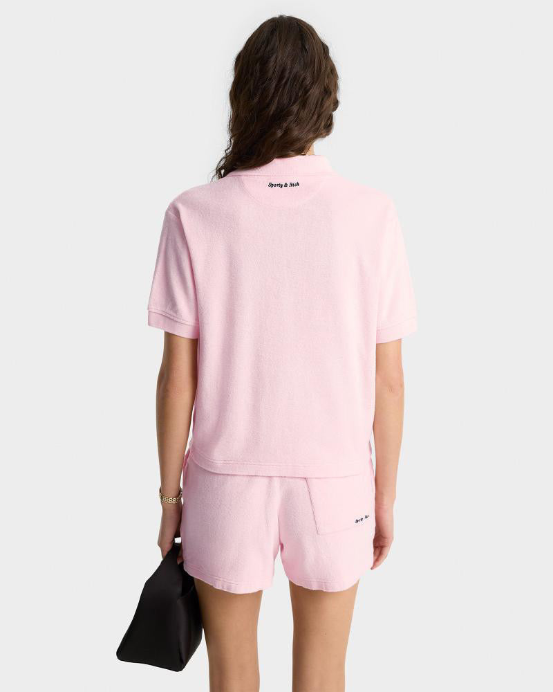 Eden Script Terry Polo Pink Dolphin/Navy