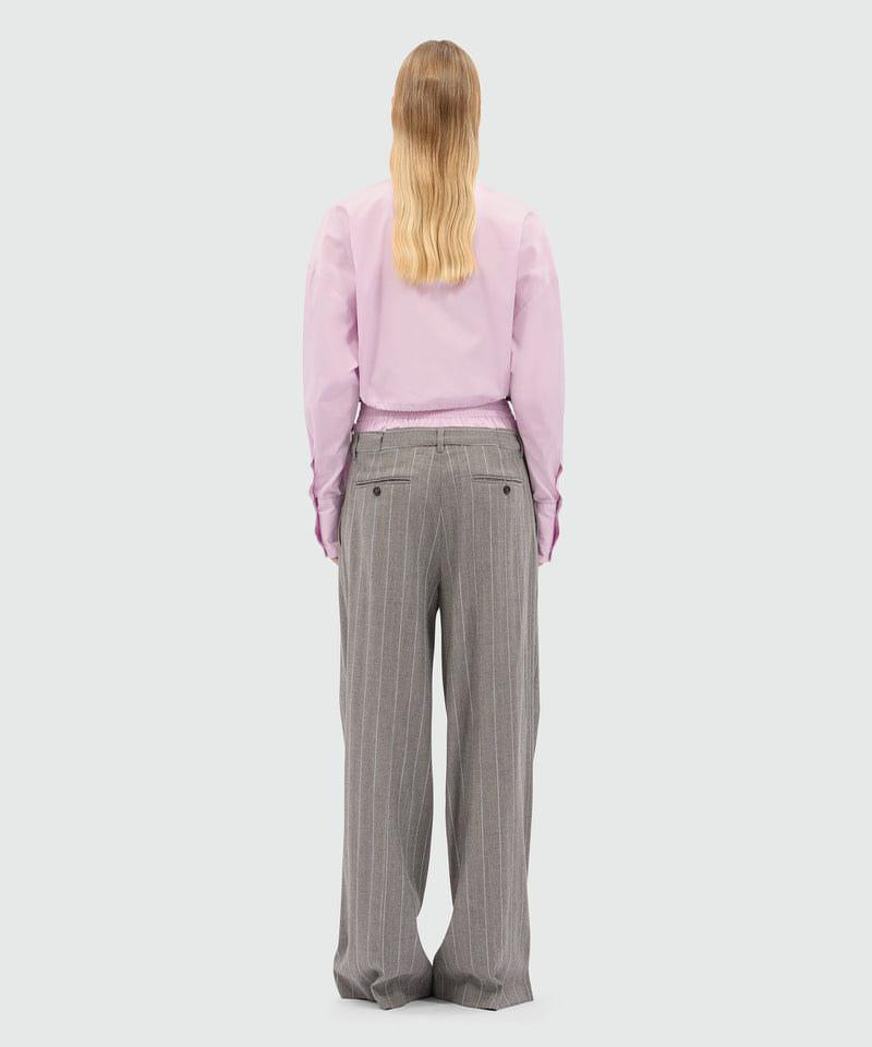 Wide-Leg Trousers In Light Wool With A Pinstripe Pattern In Grey Melange With Elastic