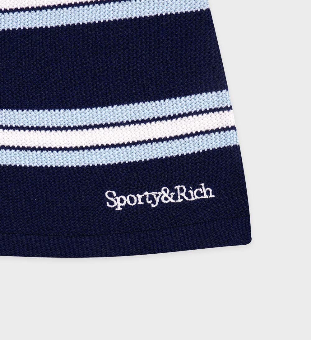 Serif Logo Silk Pique Aline Skirt Navy/White/Flax Blue
