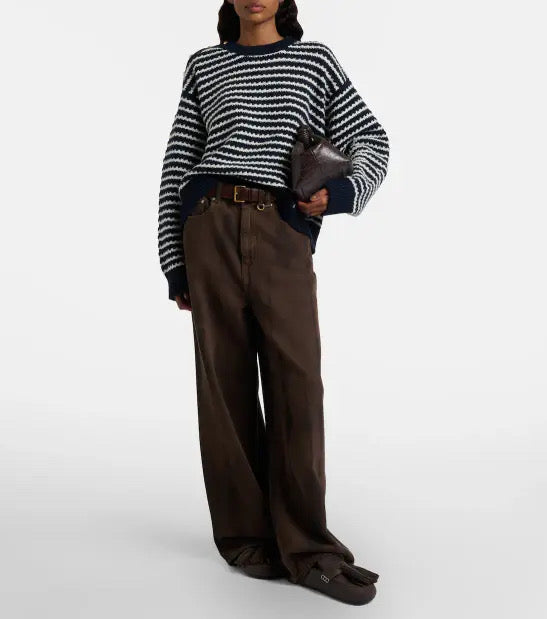 Dark Blue Striped Wool Jumper Sky Captain