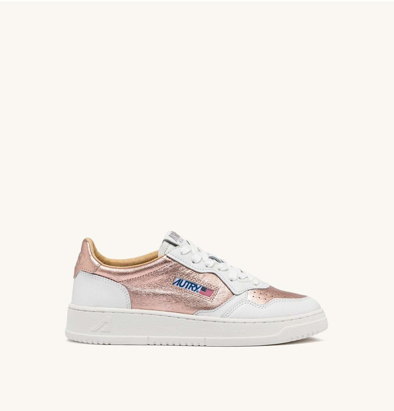 MEDALIST LOW BICOLOR SNEAKERS IN LEATHER COLOR WHITE AND METALIZED COPPER