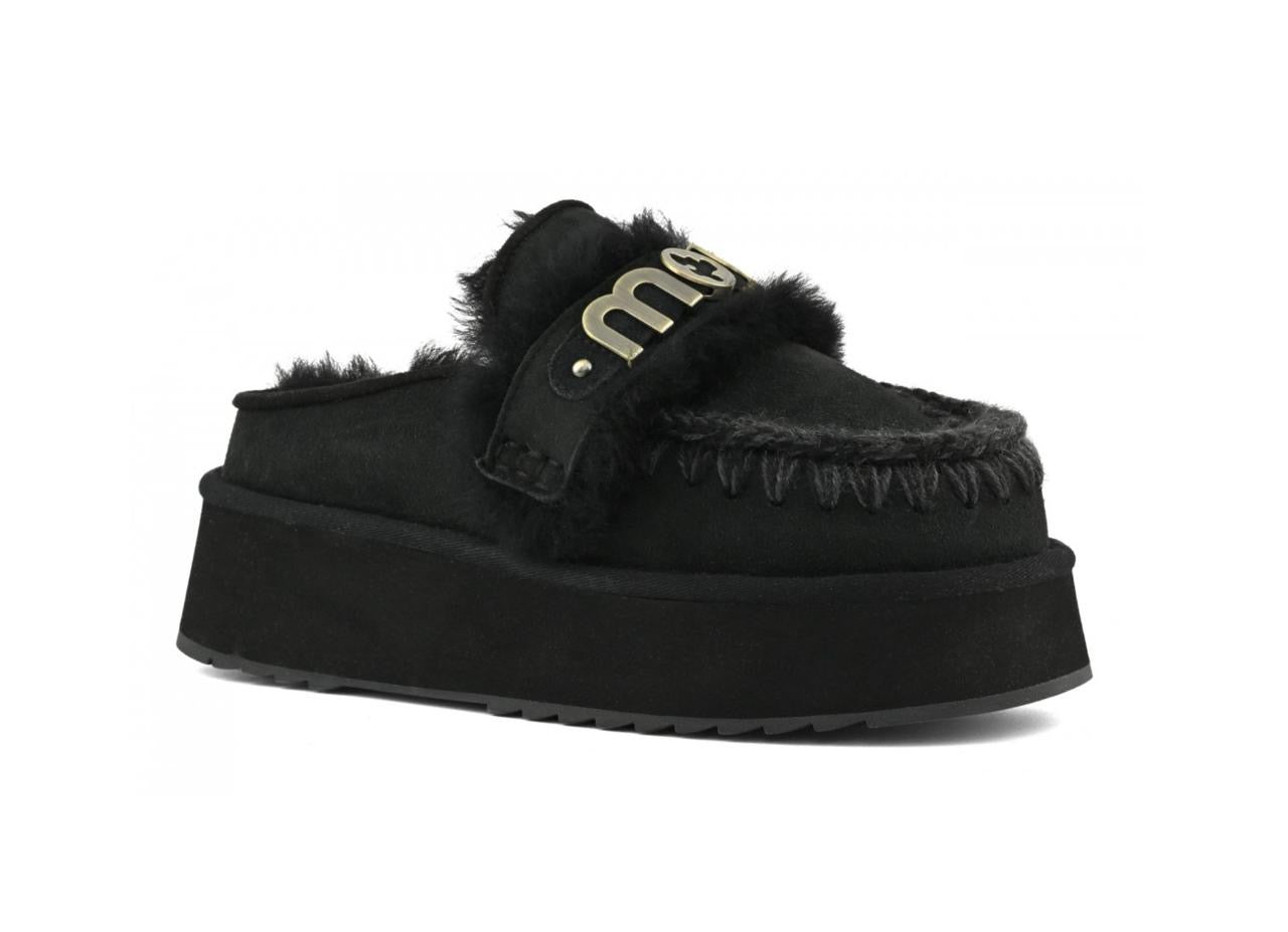Platform Clog With Strap Logo Black