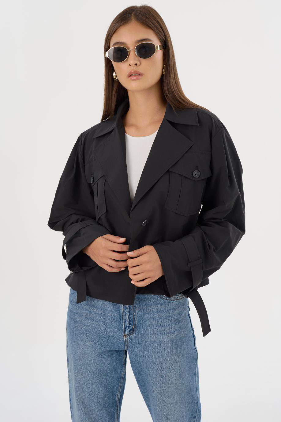 Quinn Cropped Trench Coat Black