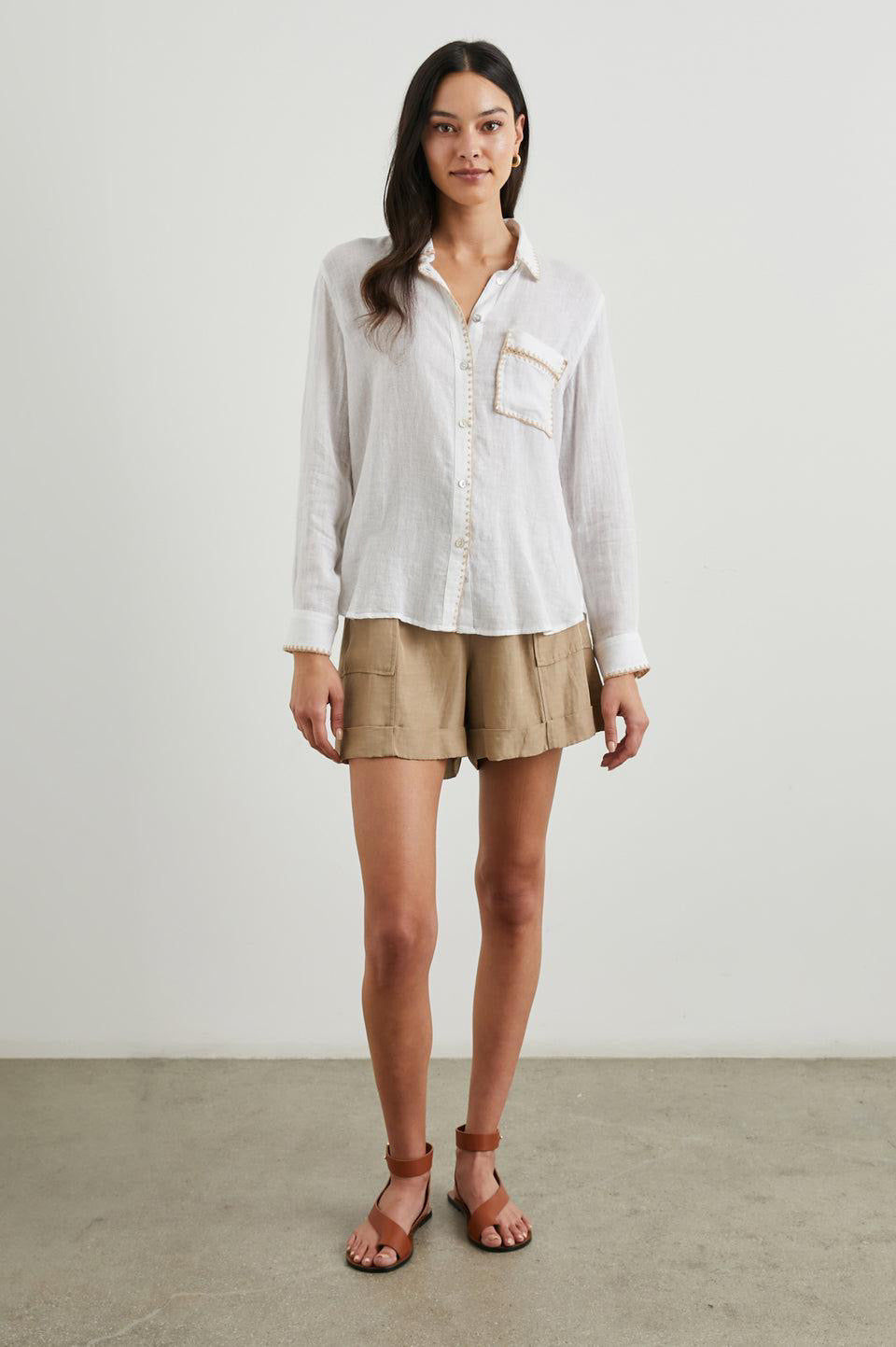 Charli Shirt White Blanket Stitch
