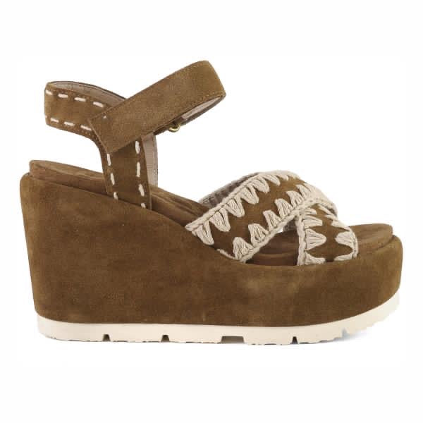 Eva Criss Cross Wedge Nut Brown Leather