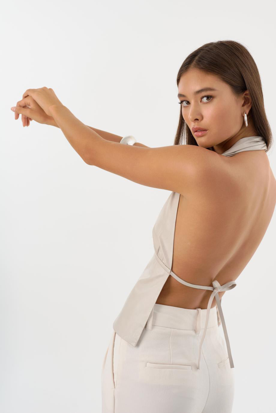 Bethany Leather Halter Top Dove