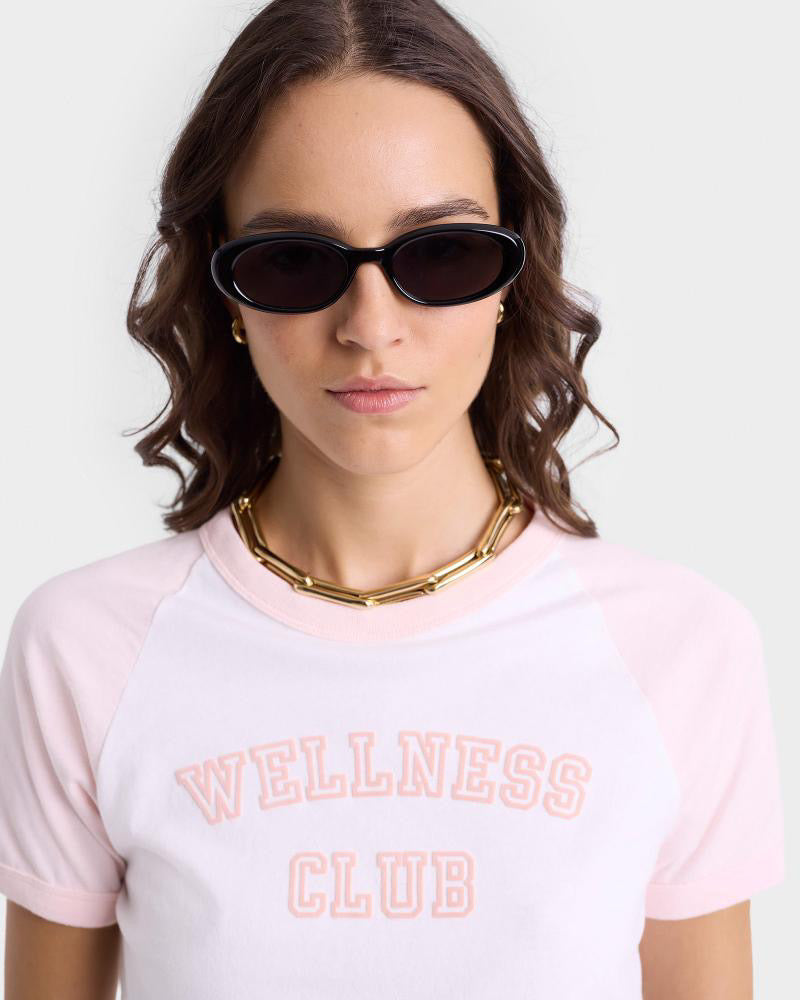 Wellness Club Flocked Baby Tee White/Pink Dolphin