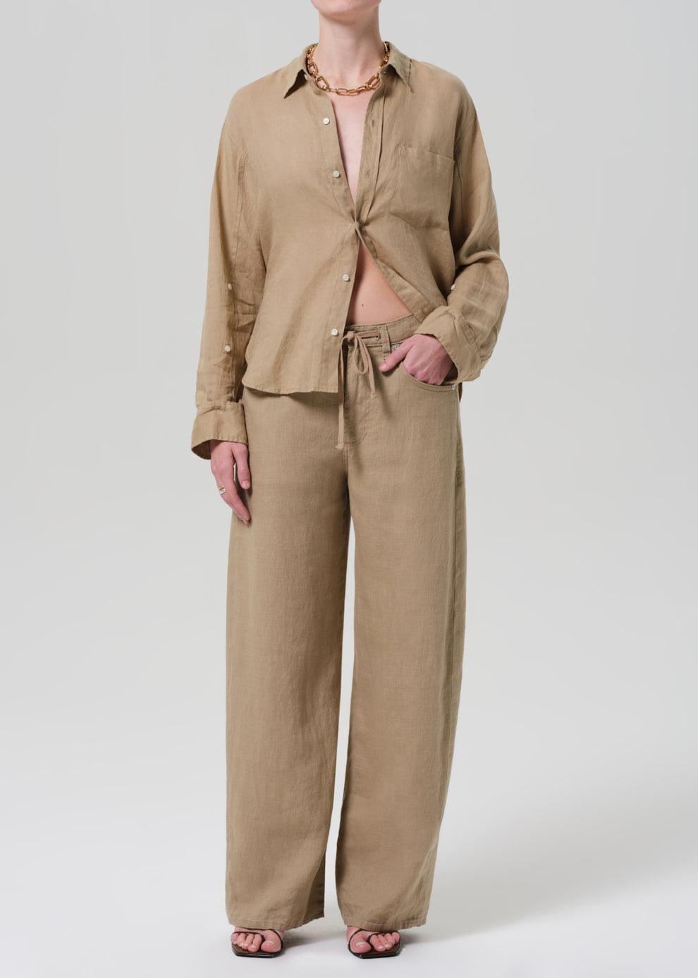 Brynn Drawstring Linen Trouser Gobi