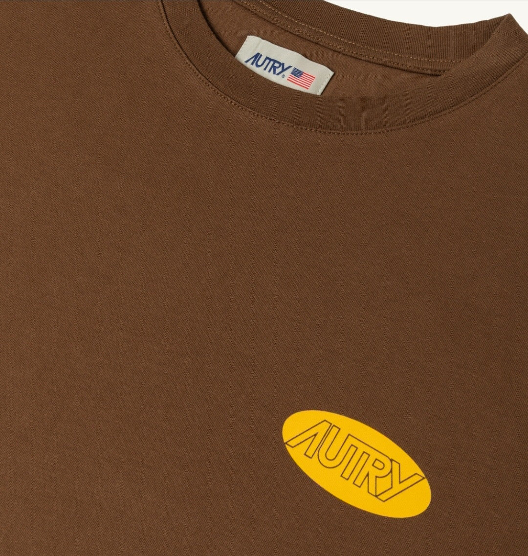 T-Shirt In Browm Cotton With Printed Logo