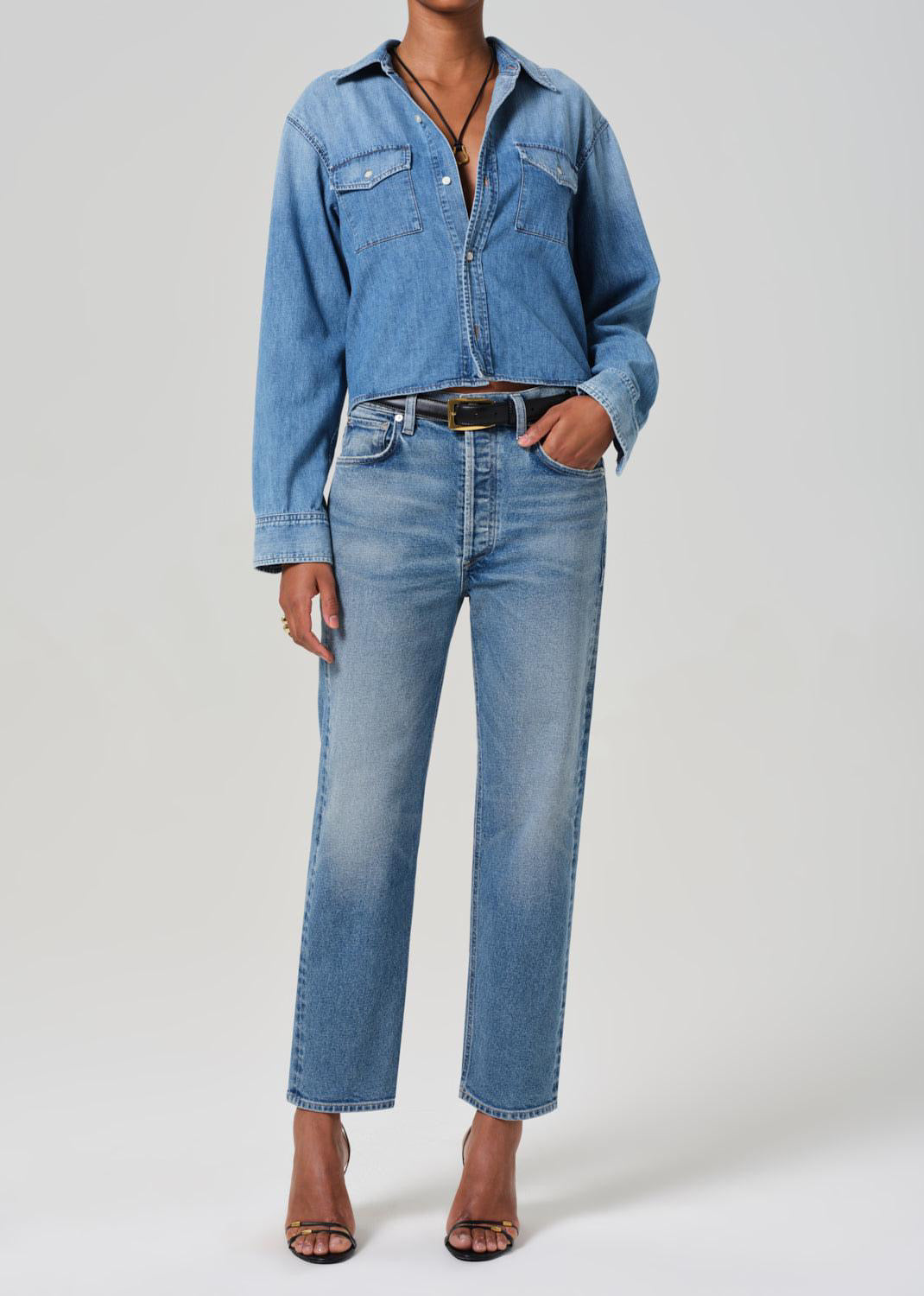 Baby Shay Cropped Shirt Carolina Blue