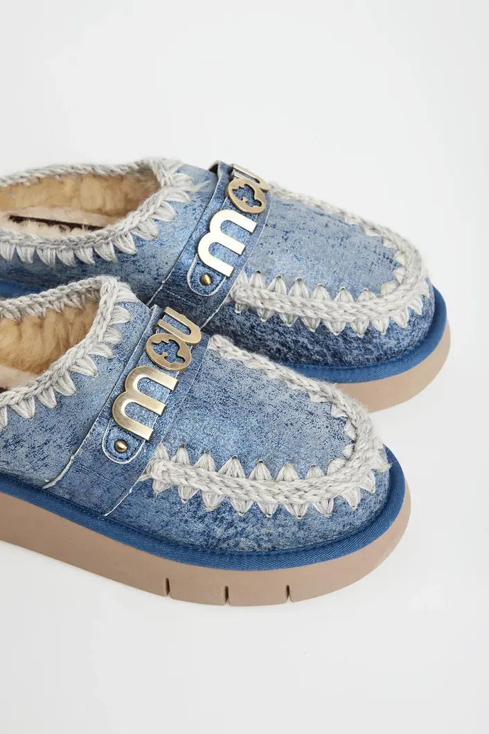 Bounce Clog Special Leather Metal Denim Blue