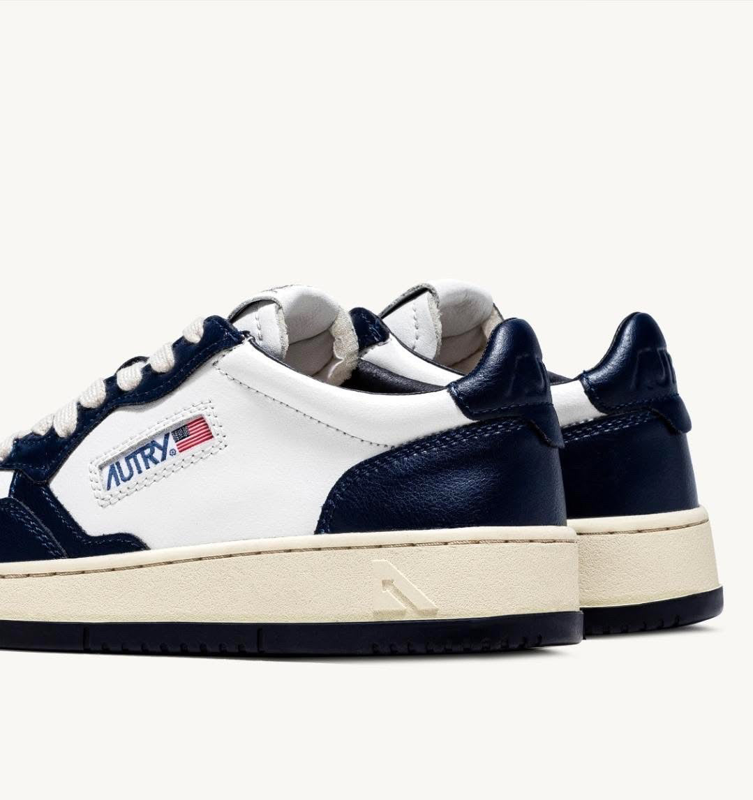 Medalist Low Sneakers In White And Night Blue Leather