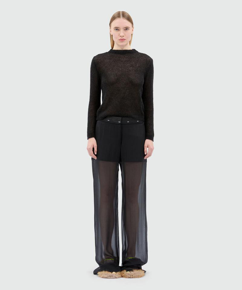 Black Trousers In Stretch Cotton And Transparent Voile