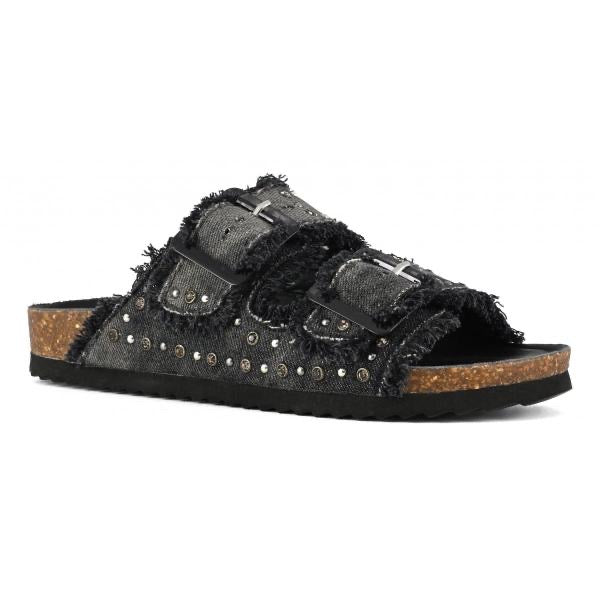 Denim Sandal With Rhinestones Black