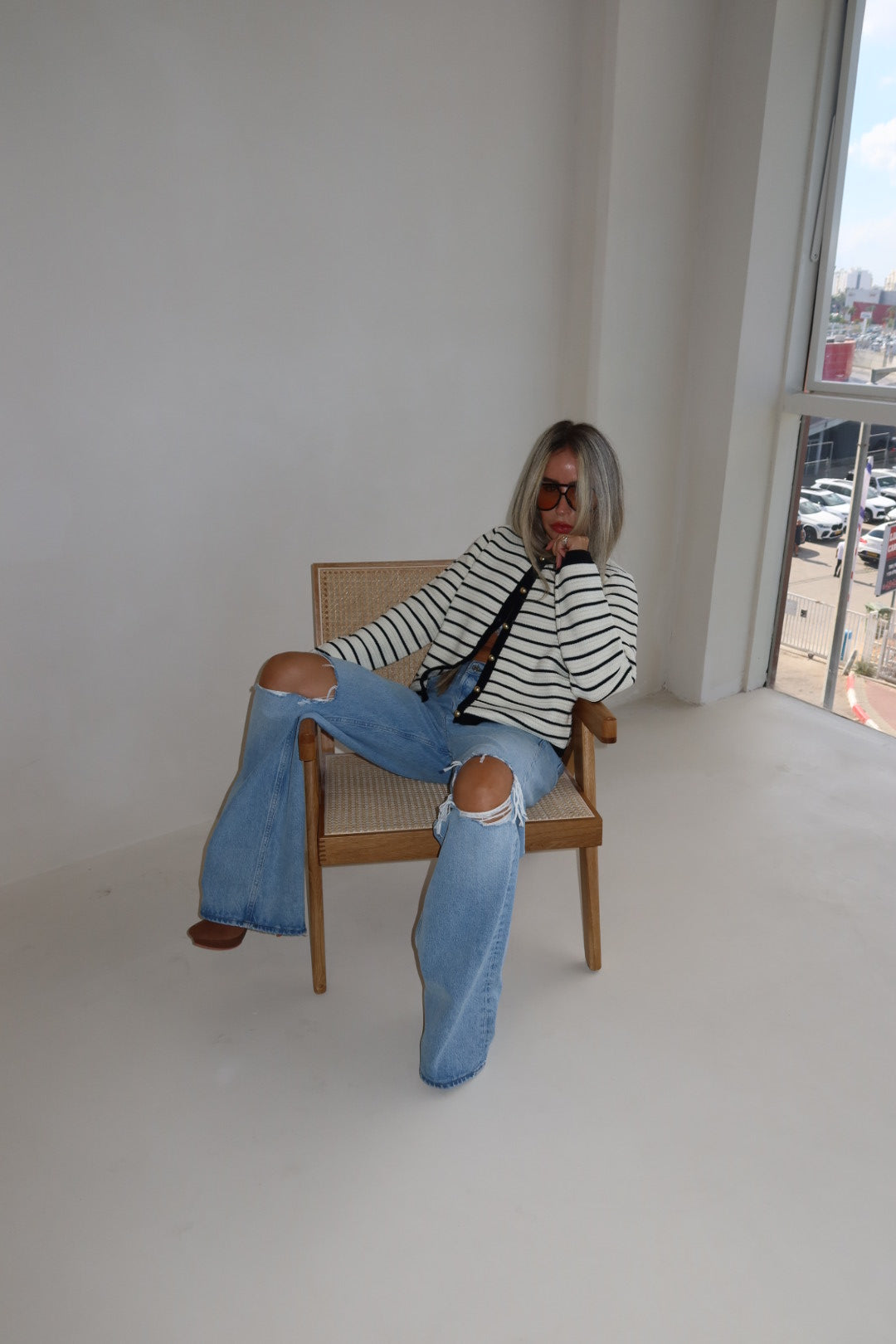 Catania Cardigan Ivory Black Stripe